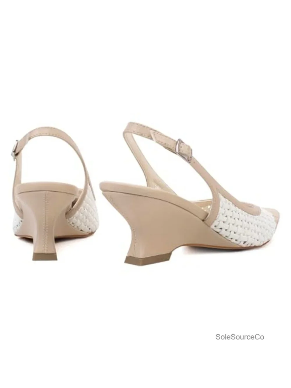 Woven Wedge Sandals with Slingback Strap - Pointed Toe Dressy Heels
